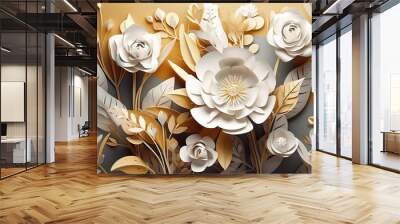 3d render, abstract background with white paper flowers. Generative Ai Wall mural