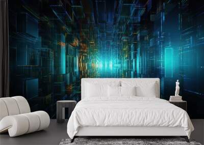 abstract technology blue background vector art illustration. generative ai Wall mural