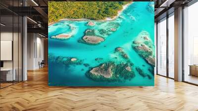 Aerial view of Canal de los Pirates along Bacalar Lagoon coastline. Generative ai Wall mural