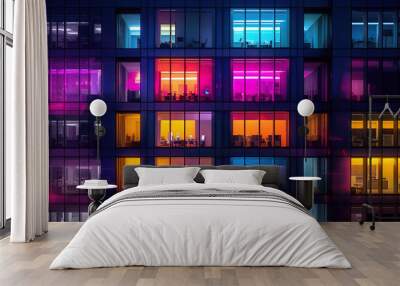 Business office windows at night Corporate building London City England. Generative ai Wall mural