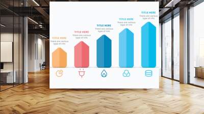 Business presentation growth arrow infographic template with 5 steps or process to success, vector illustration. Wall mural