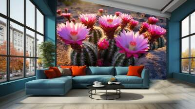 Claretcup cactus flowers (Echinocereus triglochidiatus) in the Chihuahuan desert. Generative ai Wall mural