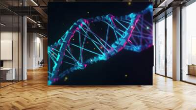 Dark blue background with molecules. Generative ai Wall mural