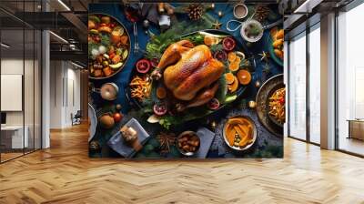 Delicious christmas food composition. Generative ai Wall mural