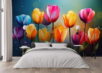 Excellent Flower pink beautiful tulips isolated on white Wall mural