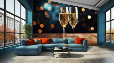 Glasses of champagne at new year party Wall mural