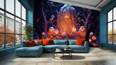 Gorgious Spooky halloween background with empty wooden planks dark horror background Wall mural