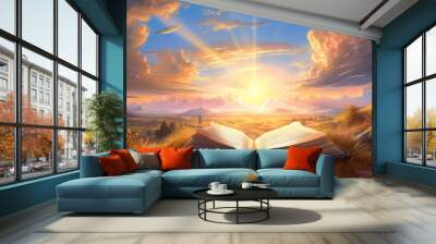 Jesus god Divine nature background sky clouds faith religion. Generative ai Wall mural