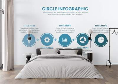 Minimal business circle infographic design template for cycling diagram. presentation and round chart. Business concept with 5 stages. Modern flat vector illustration for data visualization. Wall mural