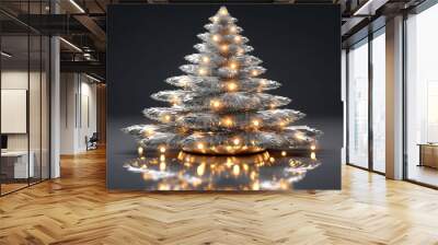 Silver Christmas-tree tinsel illuminated from a garland. Generative ai Wall mural