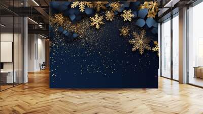 Winter background, Gold and navy snowflakes. Generative ai Wall mural