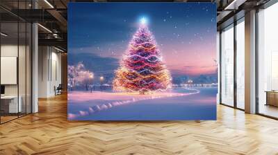 Winter holiday decorations outdoors, Christmas tree. Generative ai Wall mural