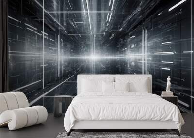 Grey white Abstract technology background, Hi tech digital connect, communication, high technology Wall mural