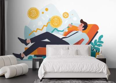 Passive income and market investing flat vector illustration Wall mural