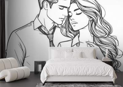 line art wedding husband wife, Mordan, kissing and romantic couple vector design. Wall mural