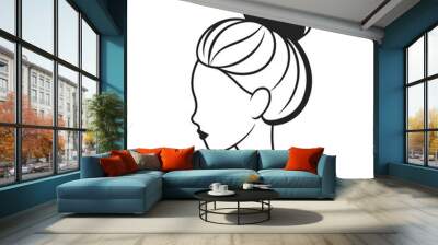 Messy hair bun line art vector illustration on a transparent background Wall mural