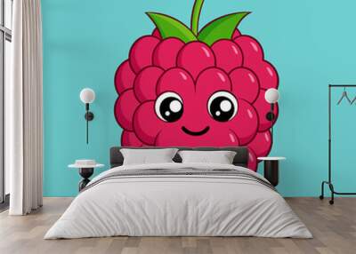 Raspberry fruit cartoon vector Illustration Wall mural