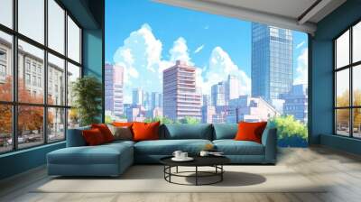 A lovely perspective of town in the cartoonish style of anime. Wall mural