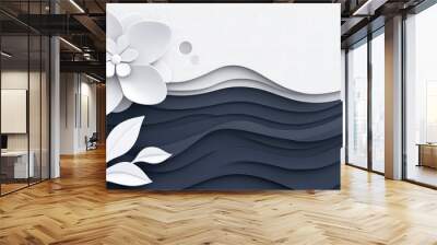 beautiful wave pattern and a flower in black and white color Wall mural