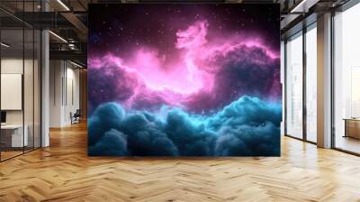 purple and blue cloud in the sky with many stars on space Wall mural