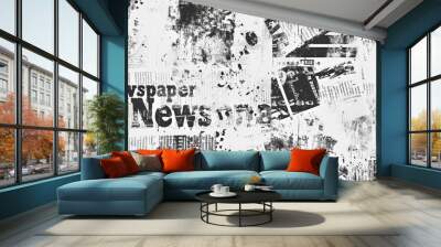 Newspaper background with text Newspaper, newspaper texture collage of vintage black and white paper, grunge news pattern design for decoration or backdrop Wall mural