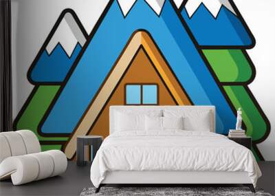 wooden cabin flat clipart vector illustration white background Wall mural