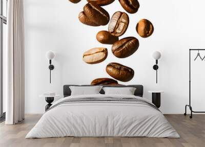 Coffee beans floating isolated on transparent background Wall mural