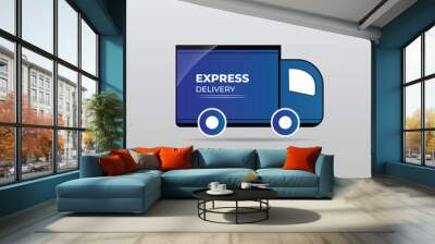 A blue Express delivery truck flat vector illustration Wall mural