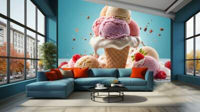 Delicious ice cream cone with chocolate Wall mural