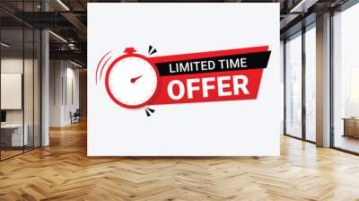 Limited time offer with banner label and clock icon vector illustration Wall mural