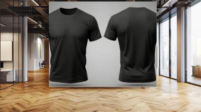 Black blank t-shirt mockup. t-shirt front and back side. male t shirt template. Generative Ai Wall mural