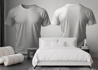 White blank t-shirt mockup. t-shirt front and back side. male t shirt template. Generative Ai	 Wall mural