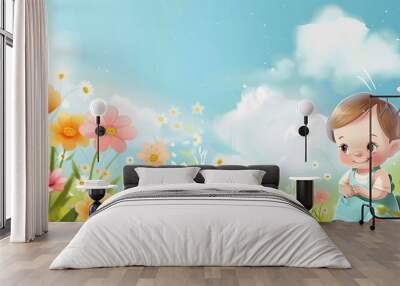 amazing baby cartoon education background wonderful Wall mural