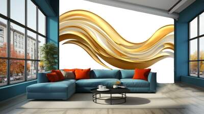 3d flowing fractal metallic gold shape, isolated on transparent background Wall mural