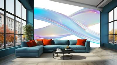 3D iridescent metallic twisted ring, flowing curves, isolated on transparent background Wall mural