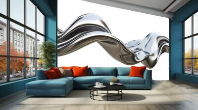 3d rendering wave chrome metallic band. Flowing abstract metal shape. Wall mural