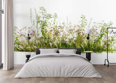 a bush made with grass and wildflowers isolated on transparent background Wall mural