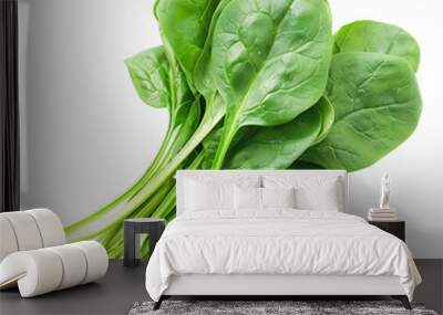 A fresh bunch of spinach leaves, deep green and vibrant, representing vitality and the bounty of the garden, isolated on transparent background Wall mural