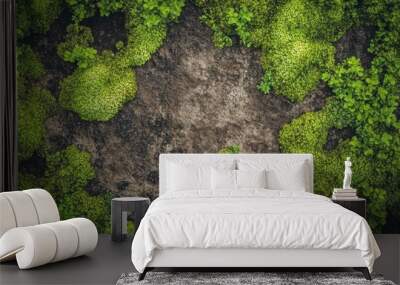 Lush Green Moss Growing on Weathered Surface Wall mural