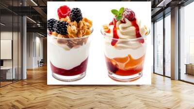 set of parfaits, including berry and yogurt, isolated on transparent background Wall mural