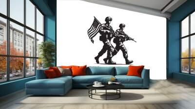 Silhouettes of Army Combat Soldiers, soldiers Vector bundle, Silhouette, Veteran Soldier vector.  Wall mural