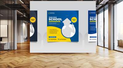 School admission social media post banner, educational social media post square flyer back to school web banner design template.	 Wall mural