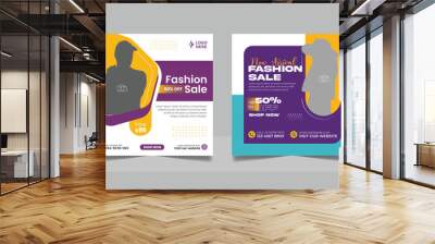 Set of Sale Offer Design Banner Template pack. Social Media Post Fashion Square Flyer Template Set Wall mural