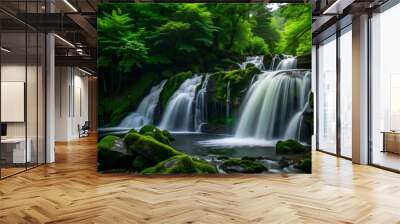 The Majestic Flow in a Lush Green Landscape Wall mural