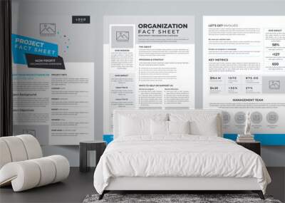 Project Fact Sheet Nonprofit Organization layout design template with 3 style design concept Wall mural