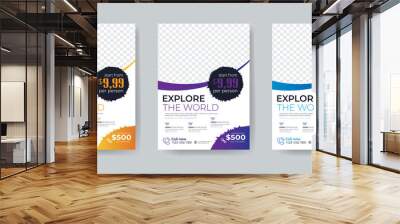 Travel flyer template design with contact and venue details. Summer travel agency promotion template design Wall mural