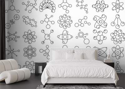 Atom, Molecule, electron, proton, or neutron chemistry icon set for logo and T-Shirt. Thin Line Editable stroke. Wall mural