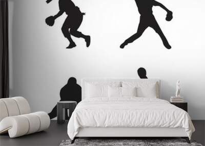 collection of baseball player silhouettes Wall mural