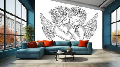 mother tattoo design kissing her child. vector illustration of mother kissing her child Wall mural