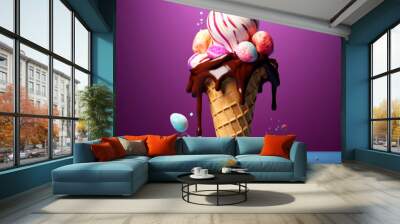  ice-cream cone on color background Wall mural